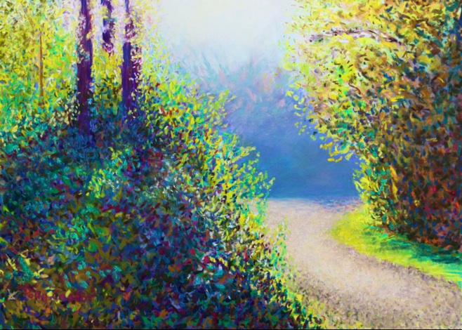 Pastel by Polly Castor, Entering the Quarry Early in the Fall