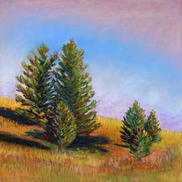 Pastel by Polly Castor, Evening Sun in Yellowstone