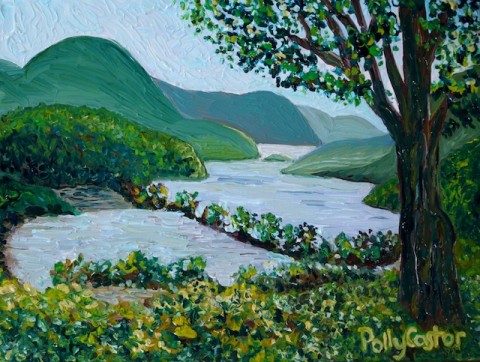 Polly Castor Plein Air painting, Humid Hudson, view from Boscobell