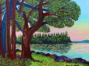New Plein Air Oil Painting: Mossy Bank at Sunset