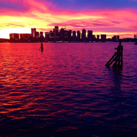 Boston skyline at sunset, Boston sunset