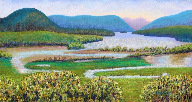 plein air pastel painting Hudson River in Summer
