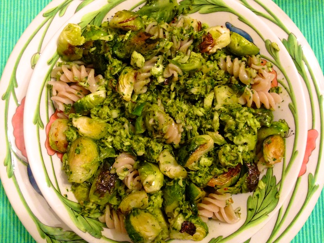 Vegan Pesto with Fish and Brussels Sprouts