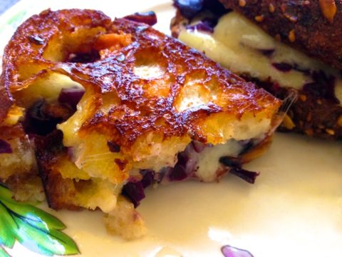 Exotic grilled cheese, grilled cheese with red raspberry cabbage