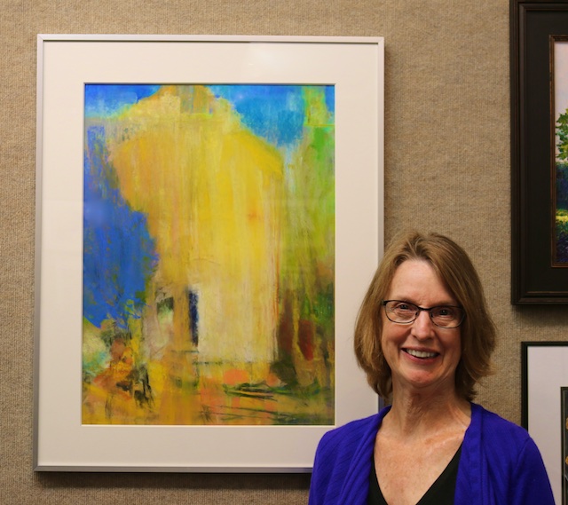 Anne Merriam with her Yellow and Blue #4 (pastel)