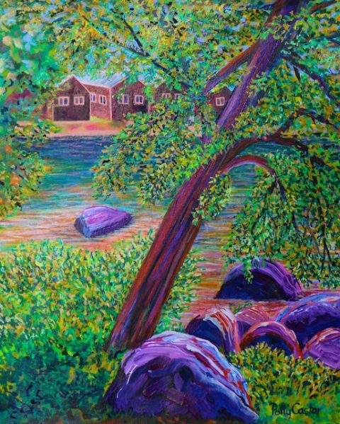 Leaning Tree at Camp Newfound (acrylic) by Polly Castor