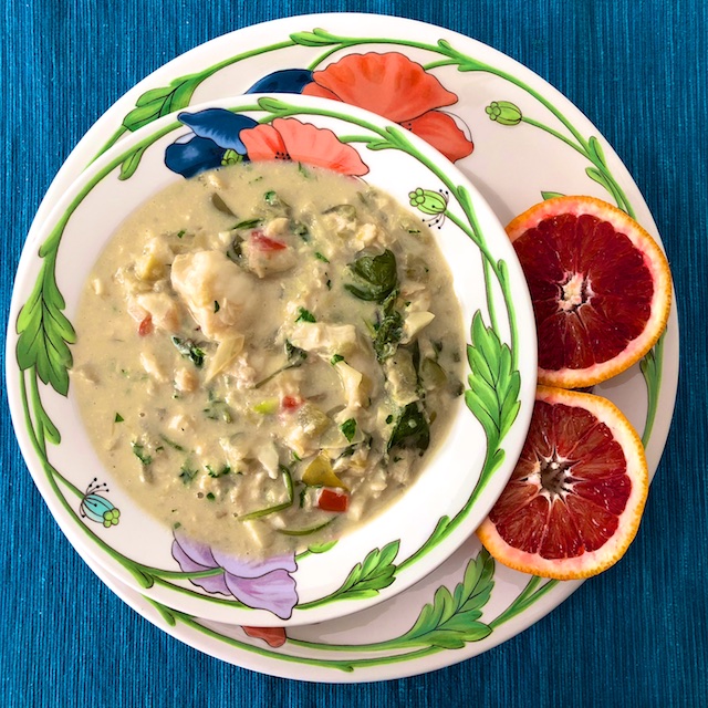 Tomatillo Soup with Spinach and Tilapia