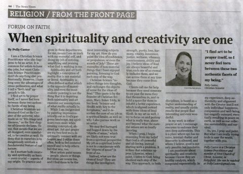 When Spirituality and Creativity Are One (Newspaper Article by Me)