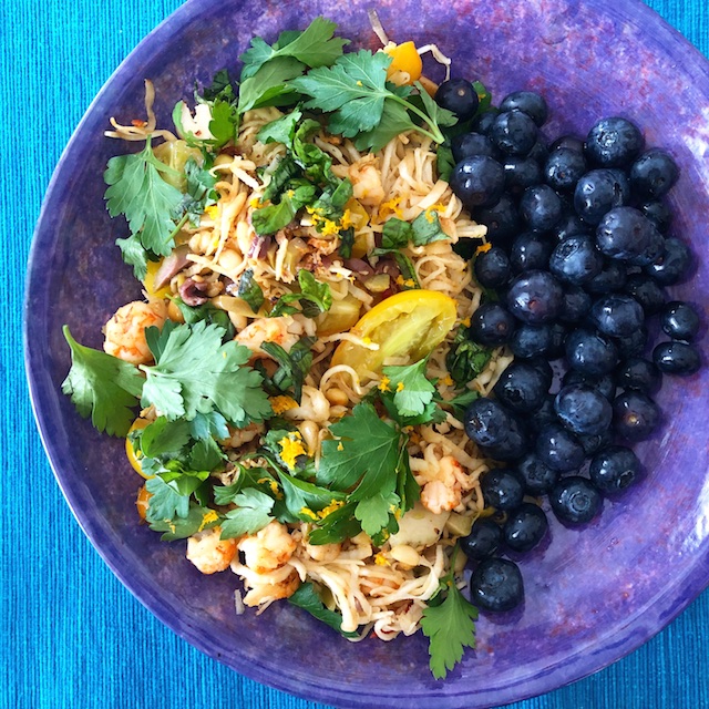 Spiralized Celeraic with Langostino, Tomatoes, Olives & Herbs (Recipe)