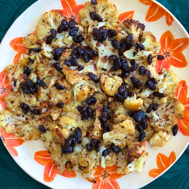 Roasted Cauliflower with Balsamic Raisins (Recipe)