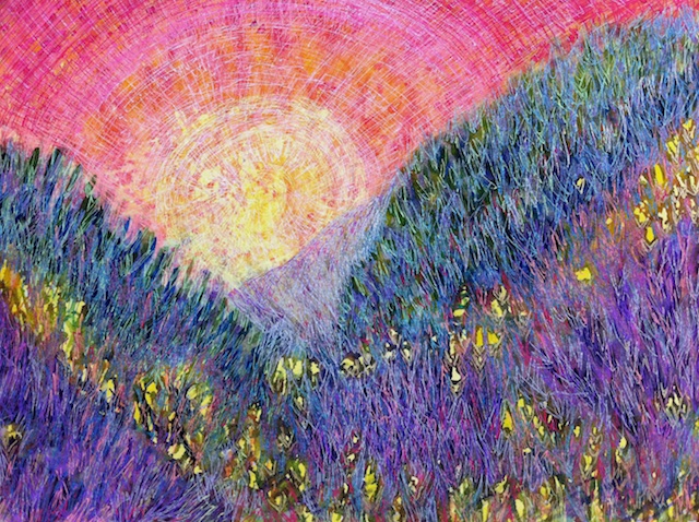 Hills of Purple Heather (mixed media) by Polly Castor