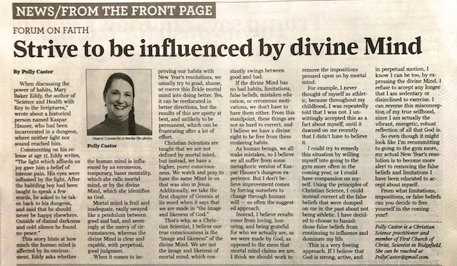 Strive to Be Influenced by the Divine Mind (Newspaper Article by Polly Castor)