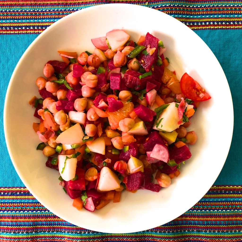 Colorful chickpea vegan salad recipe