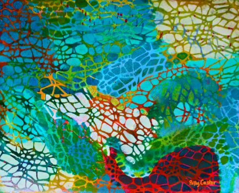 Xylem (monoprint in acrylic and ink) by Polly Castor