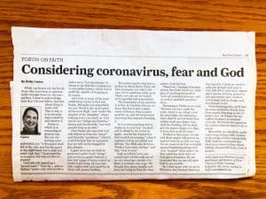 Coronavirus, fear, and God (Today’s Newspaper Article by Me)