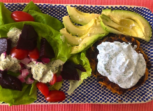 Sweet Potato Bean Burgers with Yogurt sauce Recipe