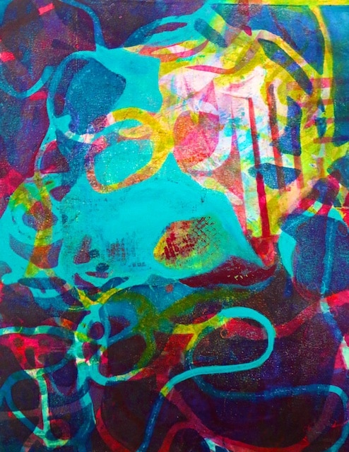 Subliminal Questions (monoprint) by Polly Castor