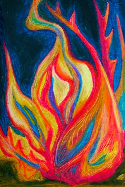 The Flame Shall Not Hurt Thee (oil pastel) by Polly Castor