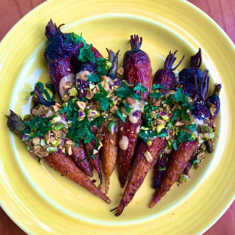 Roasted Carrots with Tahini, Pistachios, and Mint (Recipe)
