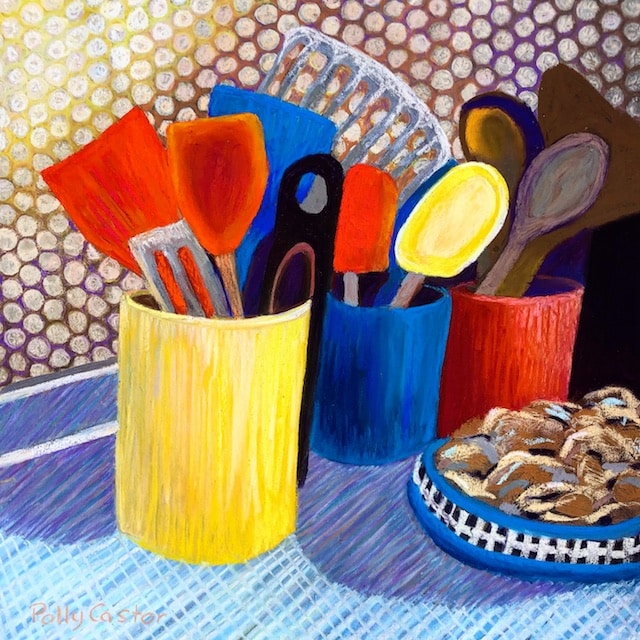 Kitchen Utensils (pastel) by Polly Castor