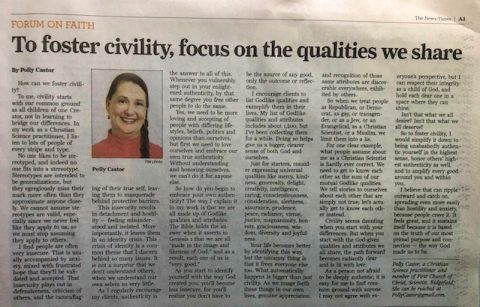To foster civility, newspaper article by Polly Castor