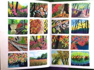 Trees in Crayon and Marker (Grid Journaling #2)
