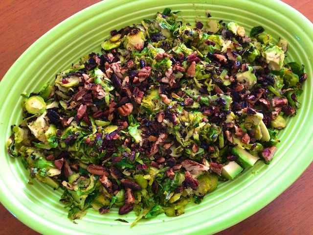 Warm Brussels Sprout Salad with hemp heart ranch dressing recipe