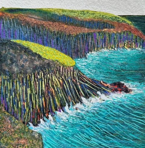 Two small mixed media landscapes by Polly Castor