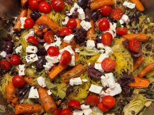 Spaghetti Squash with Mediterranean Lentils and Veggies