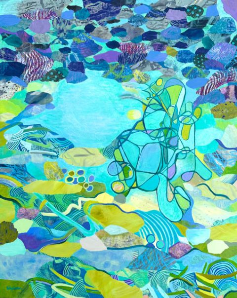 Thriving Pond (monoprint collage) by Polly Castor