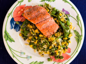 Pasta Salad with Asparagus, Corn and Snap Peas (recipe)