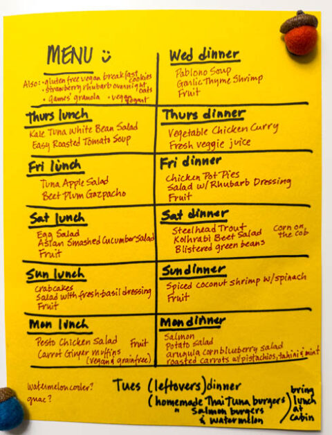 Weeklong Gluten-free and Dairy-free menu for guests