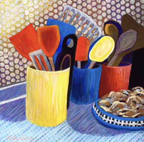 Kitchen Utensils, pastel painting by Polly Castor