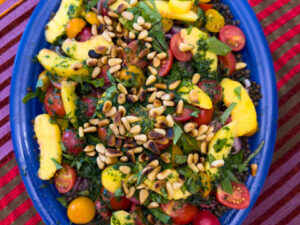 Black Lentil Salad with Peaches, Tomatoes, and Basil (Recipe)