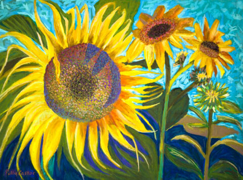 Monhegan Sunflowers, painting by Polly Castor